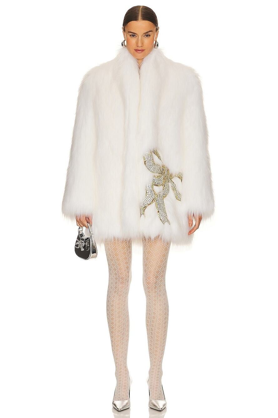 Vivetta Faux Fox Coat Embellished Bow Mob Wife Statement Luxury Winter Chic XS